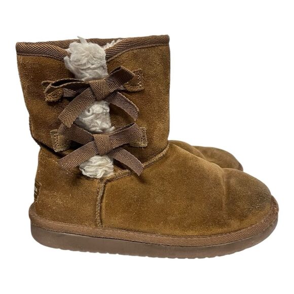 Koolaburra by Ugg | Brown Tan Lined Winter Warm Slip On Trendy Boots Girls 3 - Picture 4 of 10